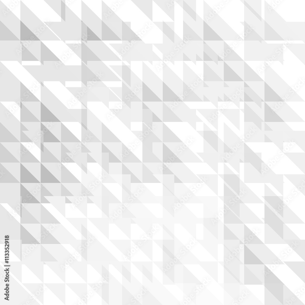 Obraz premium A modern abstract geometric pattern composed of white and light gray triangles arranged in a fragmented mosaic texture.
