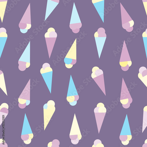 Seamless pattern with ice cream waffle cone, pastel colors. Vector illustration © Pommari