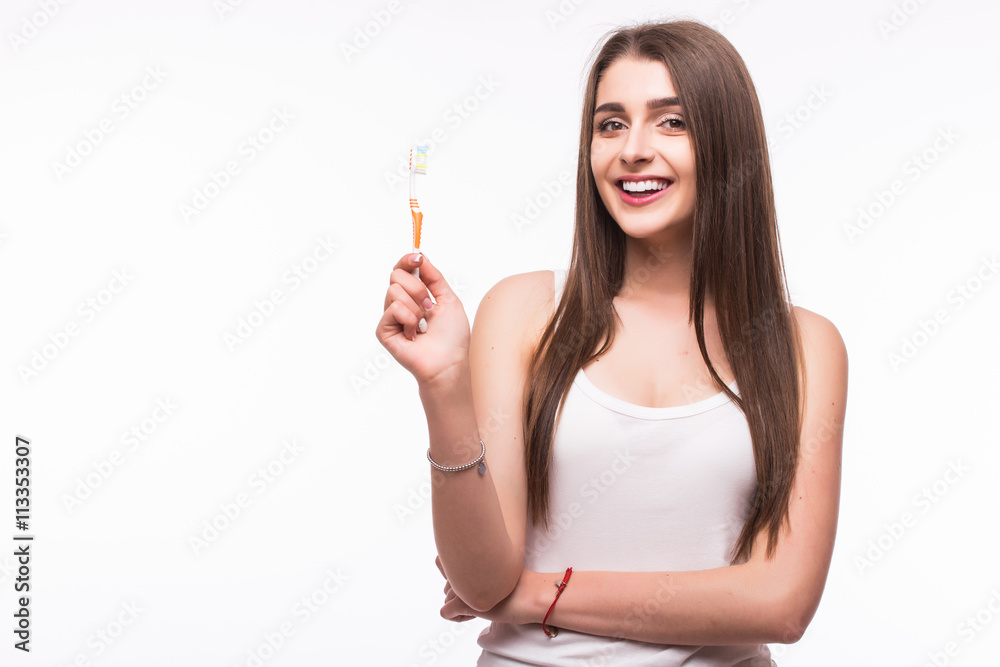 Woman with toothy brush. Isolated on white background. Woman with toothy brush. Isolated on white background.