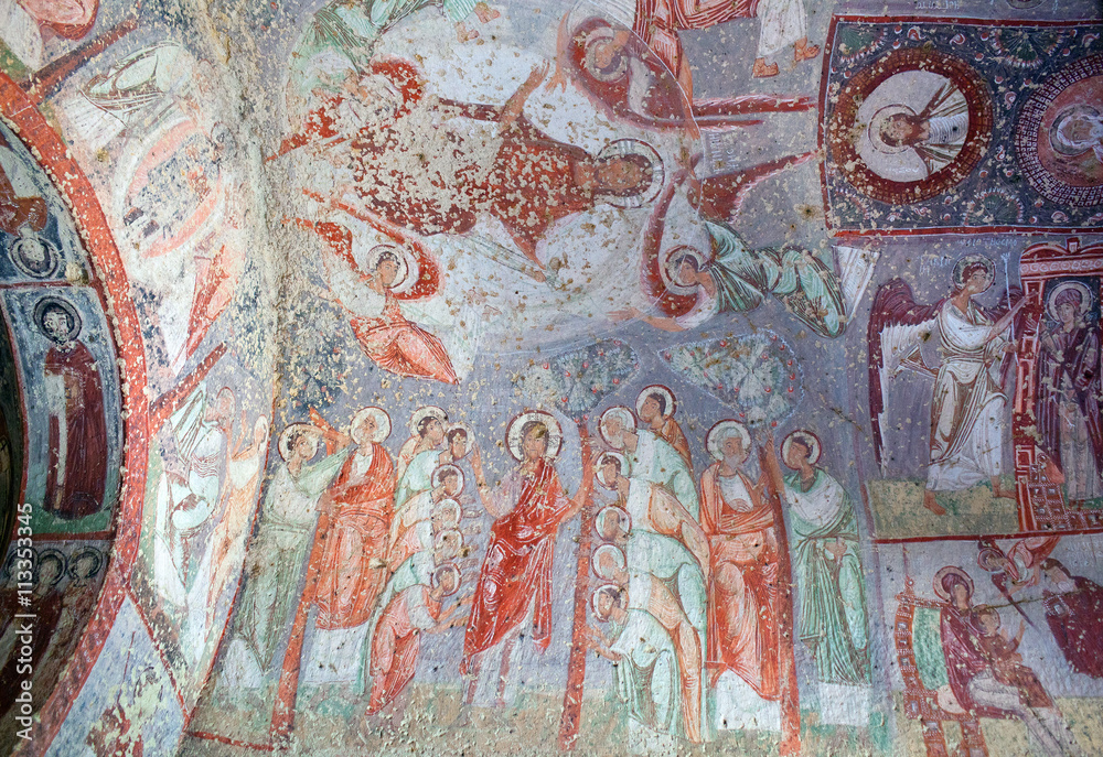 Ancient fresco in Cavusin Church in Cappadocia, Turkey