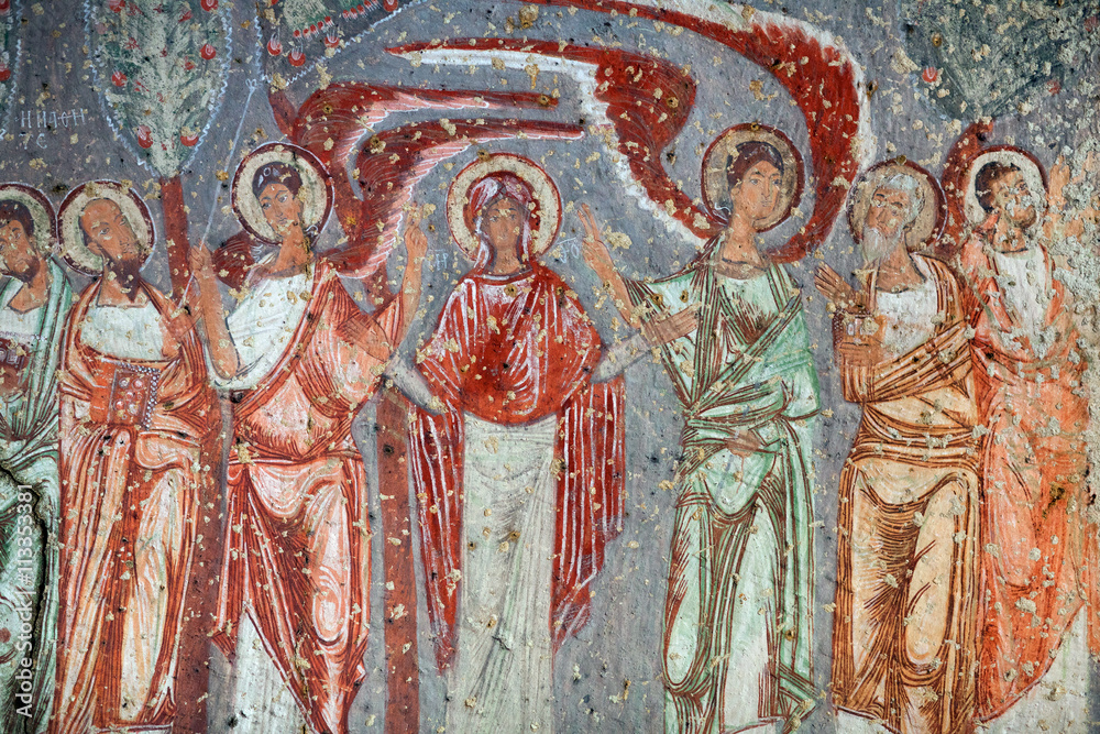 Ancient fresco in the Cavushin Church of Emperor Nicaphorus Phocas in Cappadocia, Turkey