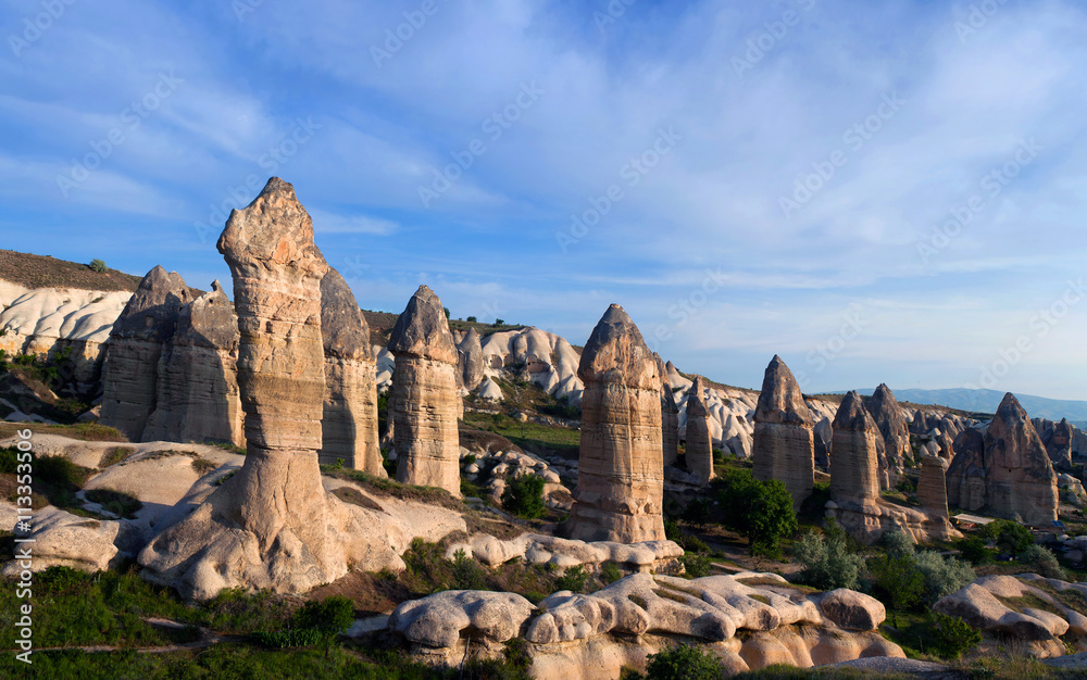 Unique geological formations in Love valley, Cappadocia, Turkey