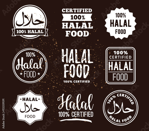 Halal food labels vector set. Badges design.