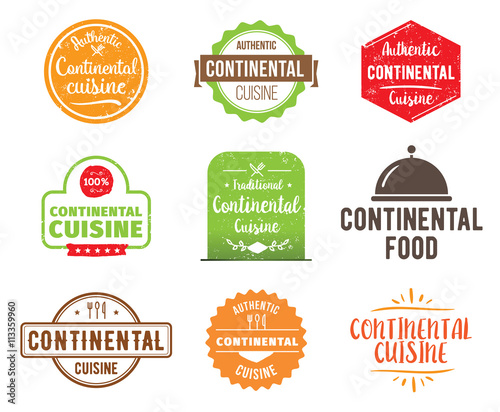 Continental cuisine vector label