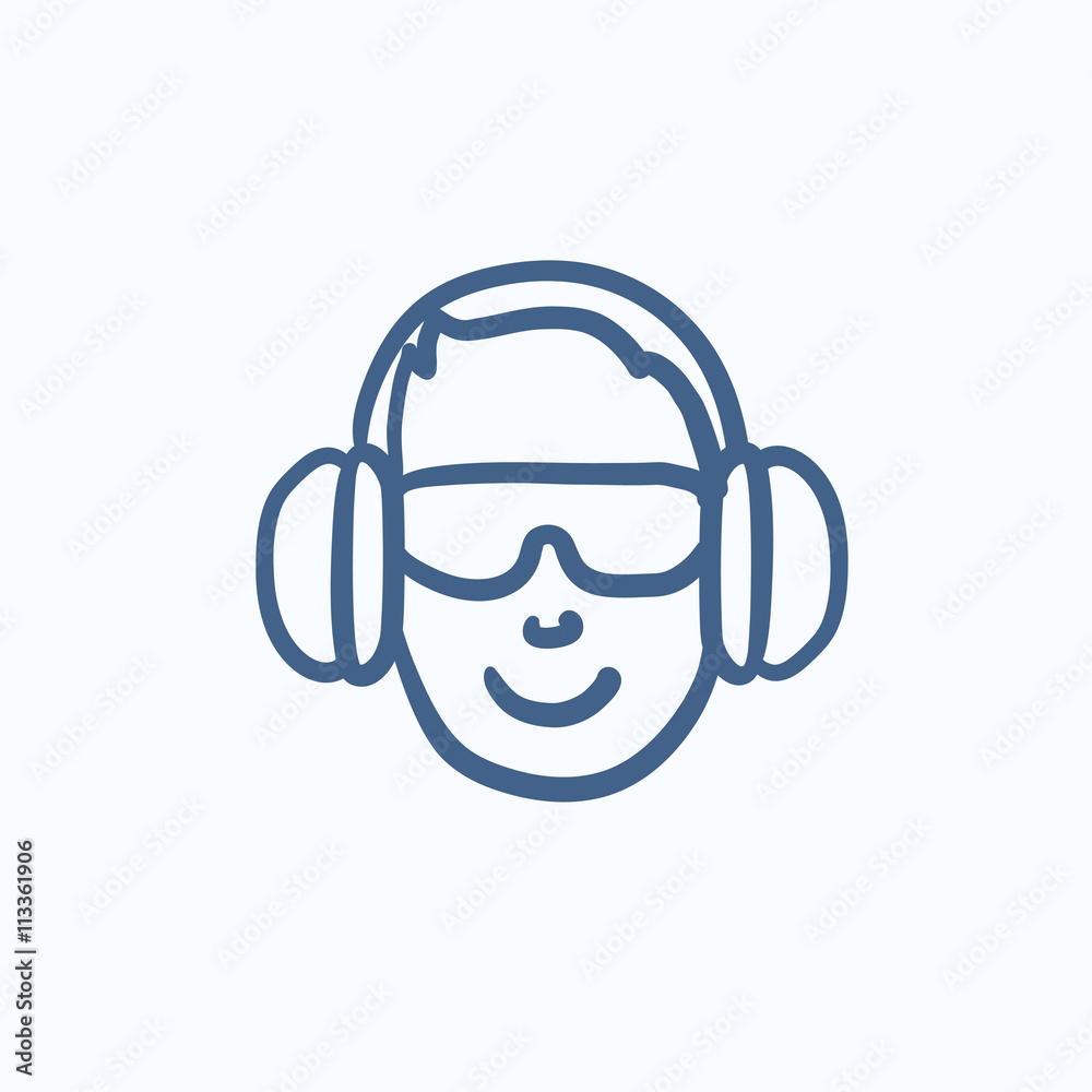 Man in headphones sketch icon. Man in headphones sketch icon.