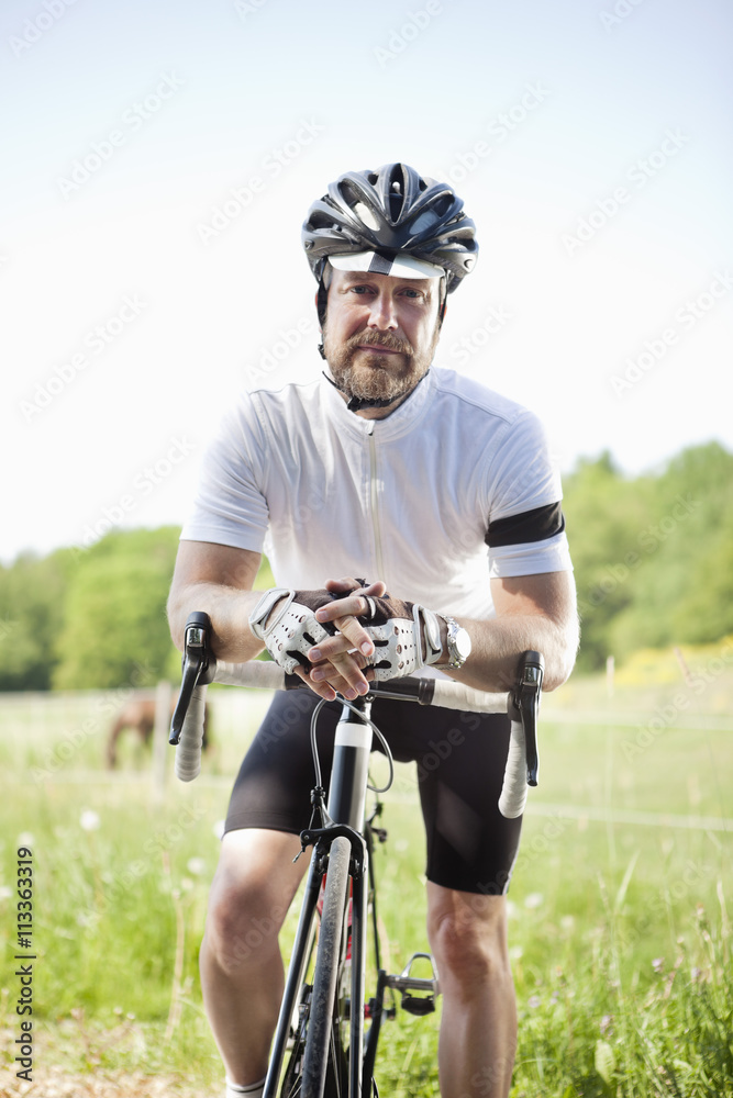 Portrait of cyclist taking a break Portrait of cyclist taking a break