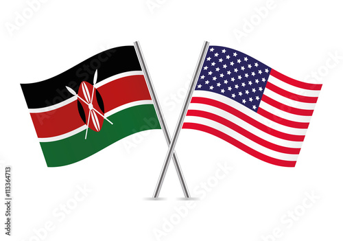 Kenyan and American flags. Vector illustration.