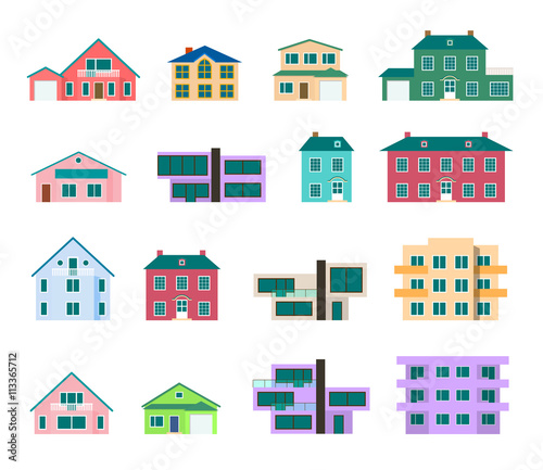 Cool colorful detailed houses icons set