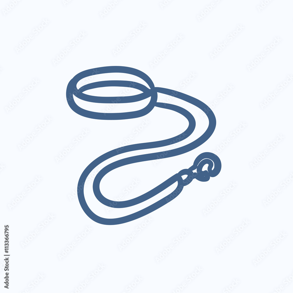 Fototapeta premium Dog leash and collar sketch icon.