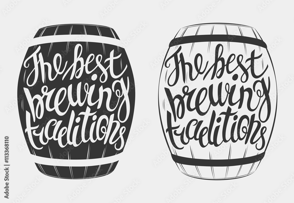 Hand Drawn lettering for with barrel of beer.