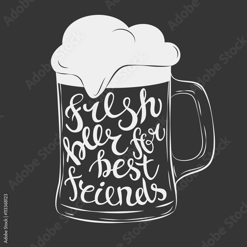 Hand Drawn lettering for with mug of beer.