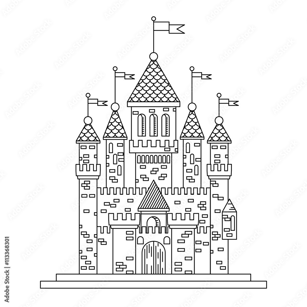 Fairytale royal thin line castle or palace building