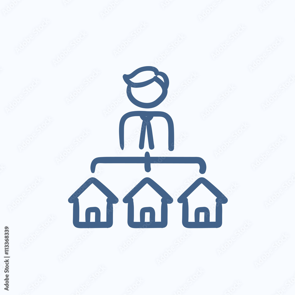 Real estate agent with three houses sketch icon. Real estate agent with three houses sketch icon.