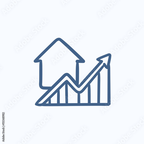 Graph of real estate prices growth sketch icon.