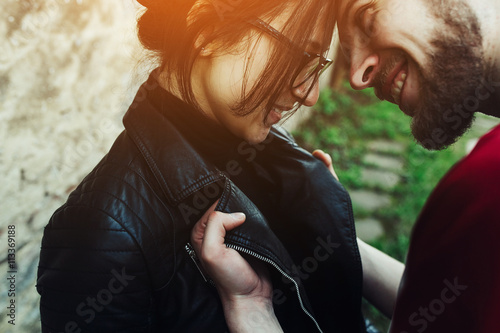 Obraz na plátne young beautiful couple fooling around