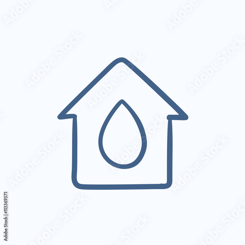 House with water drop sketch icon.