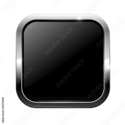 Black square button with metal frame
