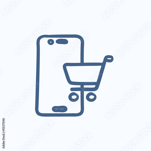 Online shopping sketch icon.