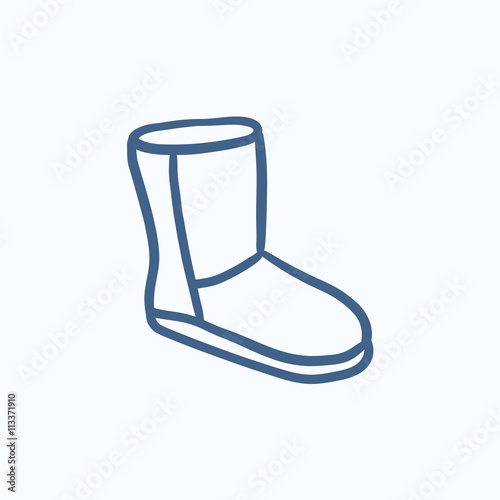 Fuzzy winter boot sketch icon.