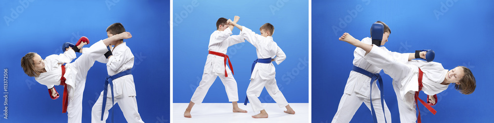 Boys and girl are training hitting arm and leg Boys and girl are training hitting arm and leg