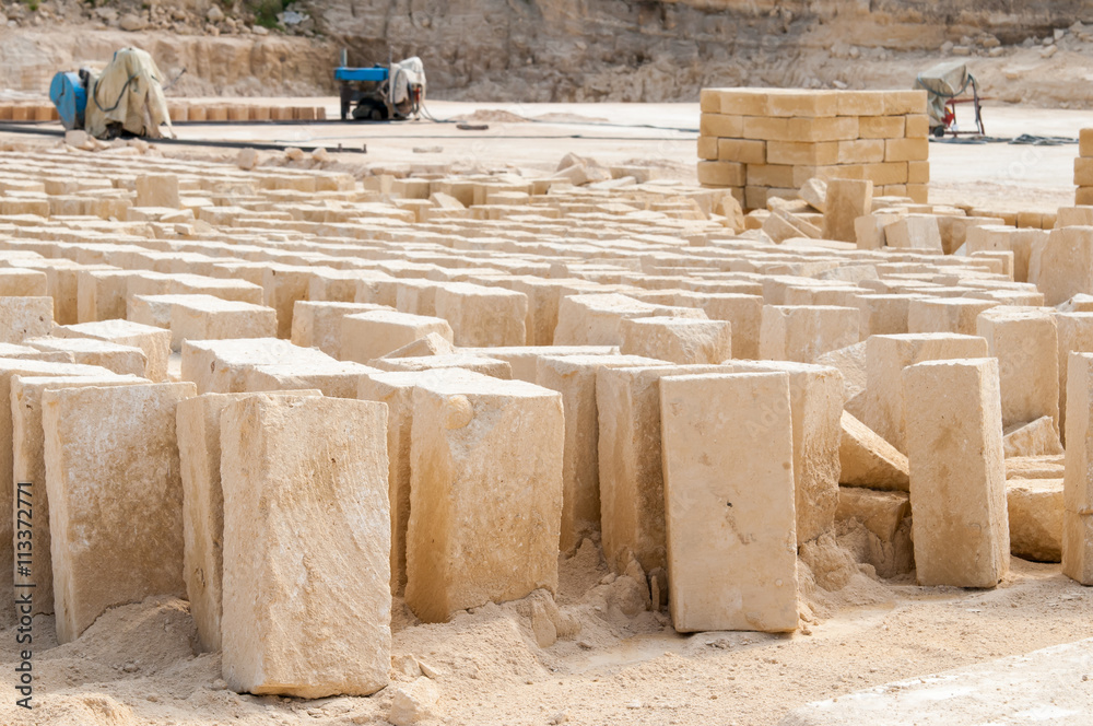 Tufa blocks in a stone quarry