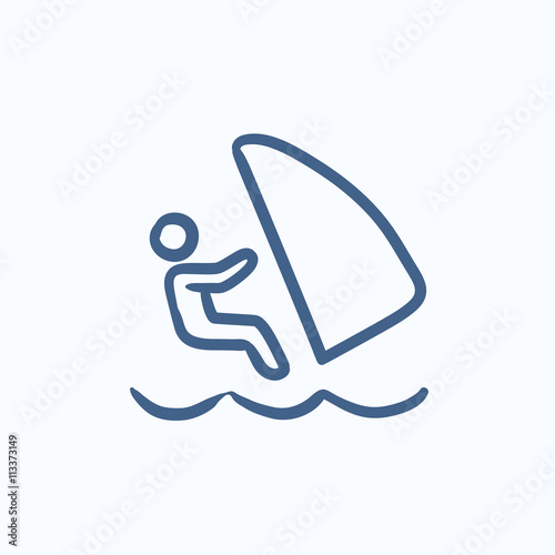 Wind surfing sketch icon.