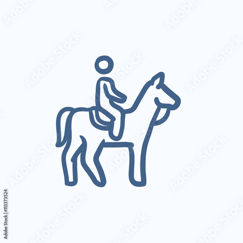 Horse riding sketch icon.