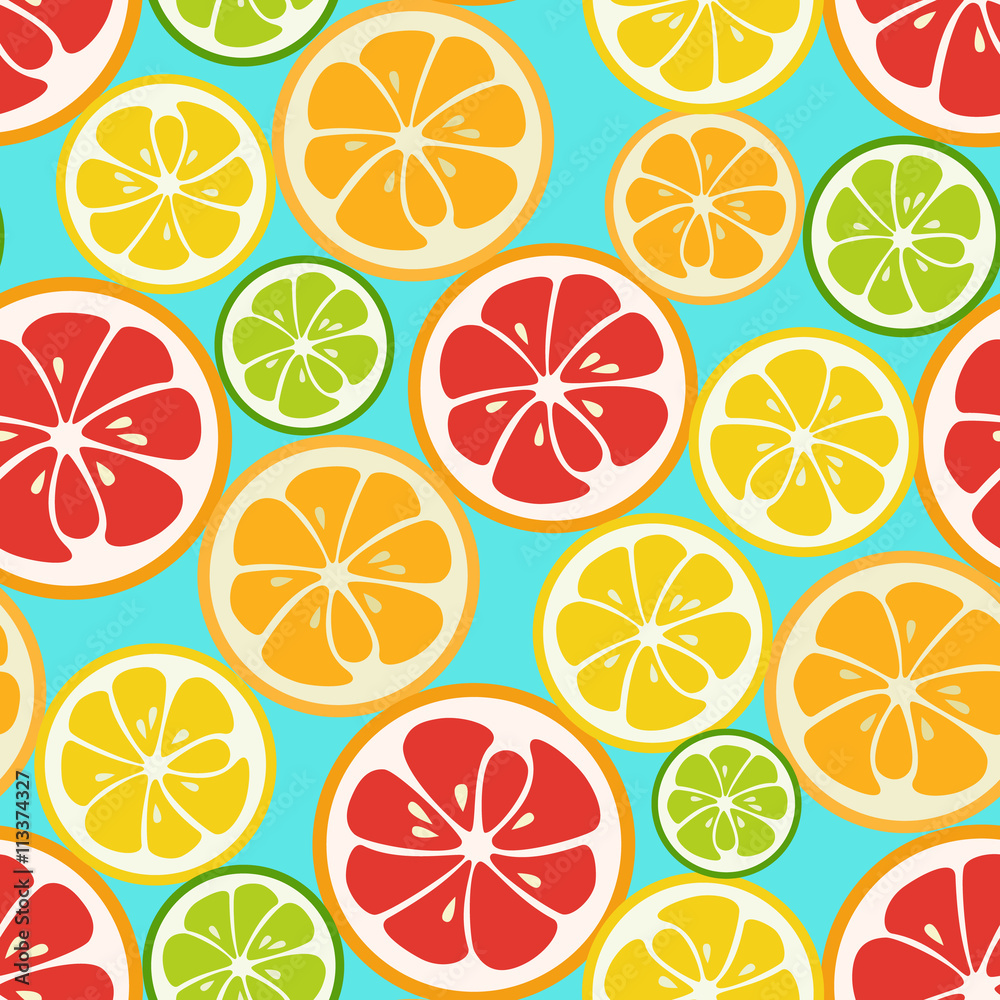Colorful seamless pattern with lime, orange and grapefruit