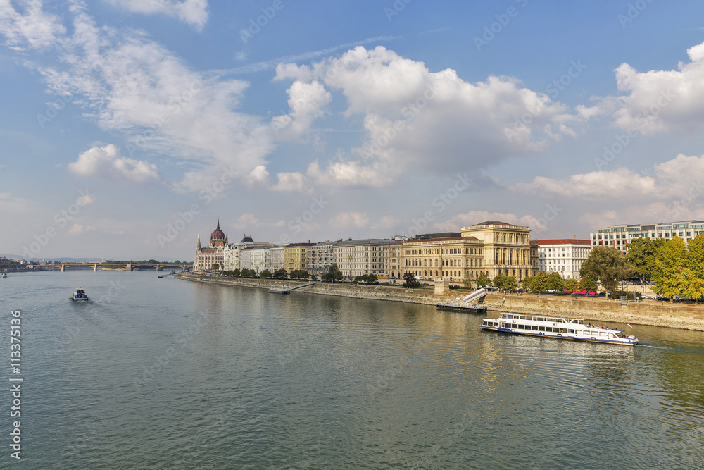 View of Danube River embankment in Budapest, Hungary