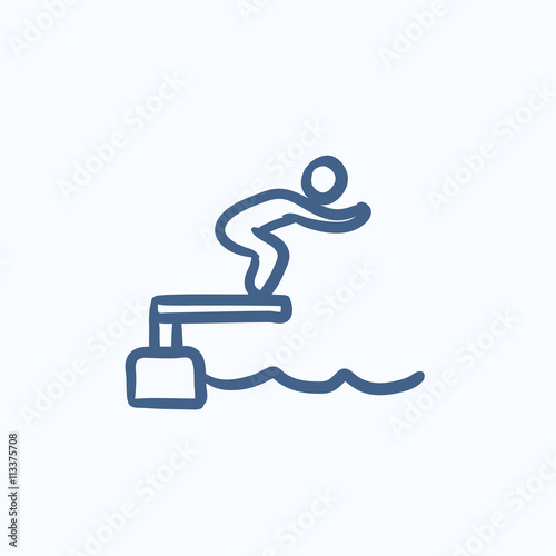 Swimmer jumping in pool sketch icon.