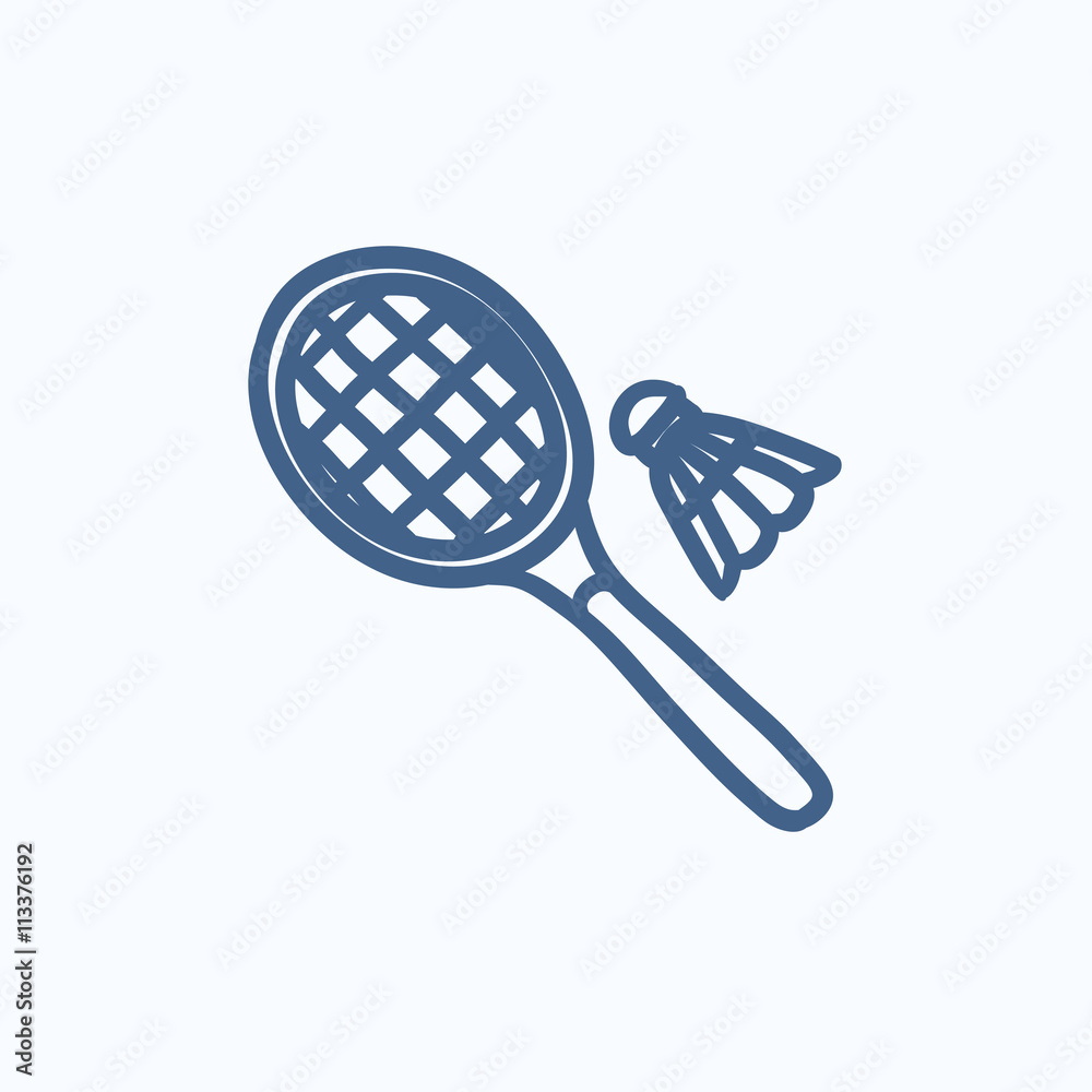 Shuttlecock and badminton racket sketch icon. Shuttlecock and badminton racket sketch icon.