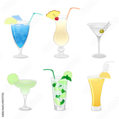 Set of different cocktails isolated on white background