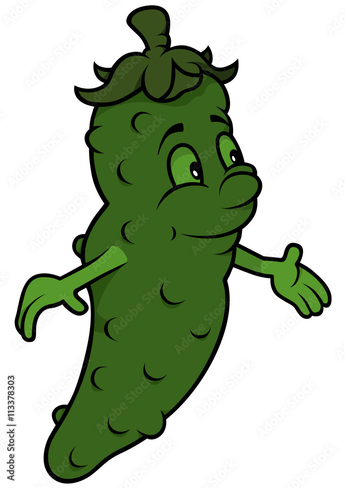 Fototapeta premium Green Cartoon Cucumber - Cheerful Illustration, Vector