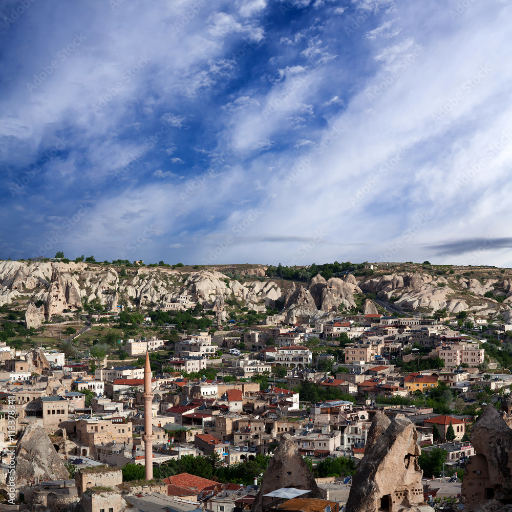 Panorama of Goreme village in Cappadocia, Turkey