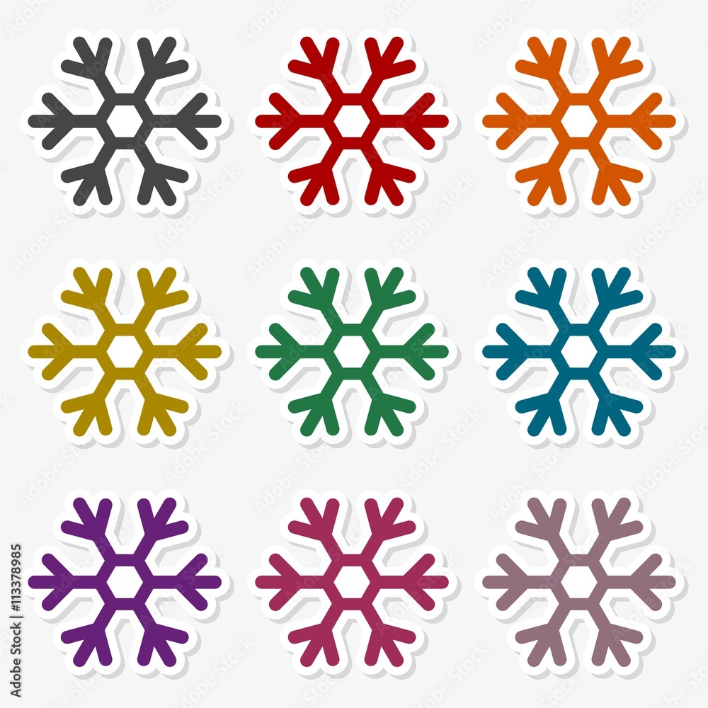 Snowflake Icon in Flat Design Style, sticker set Snowflake Icon in Flat Design Style, sticker set