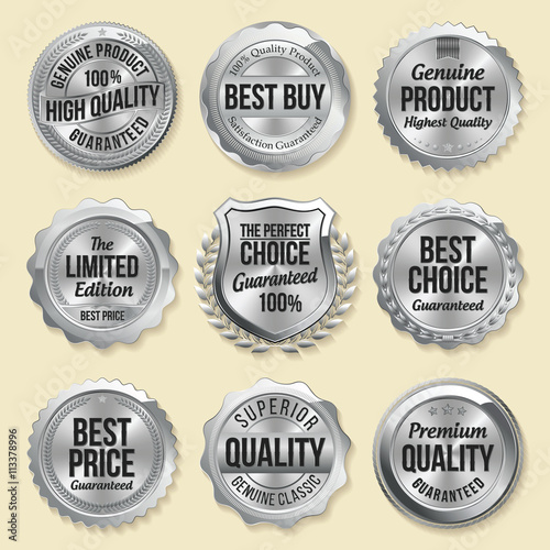 Silver Shiny Luxury Badge. Luxury Set. Best Choice. Best Price. Limited Edition.