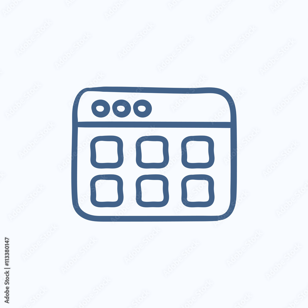 Browser window with folders sketch icon. Browser window with folders sketch icon.