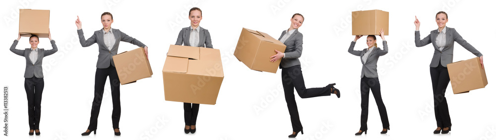 Composite image of woman with boxes on white Composite image of woman with boxes on white