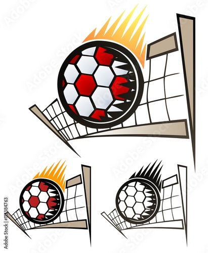 Design of a volleyball scorching over the net.  Comes with full color, flat, and black only versions.