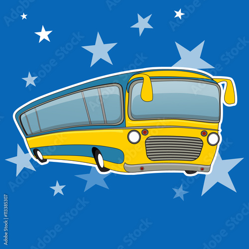 City bus icon cartoon style. Yellow bus transport vector illustration.