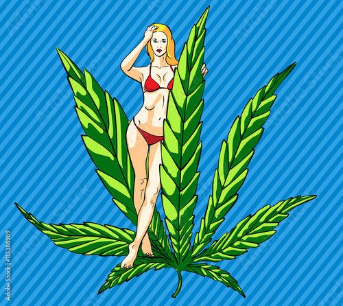 Woman swimsuit vector with marijuna leafs