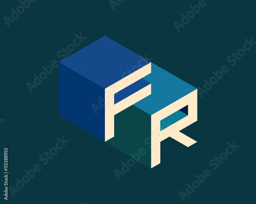 FR isometric 3D letter logo. three-dimensional stock vector alphabet font typography design.