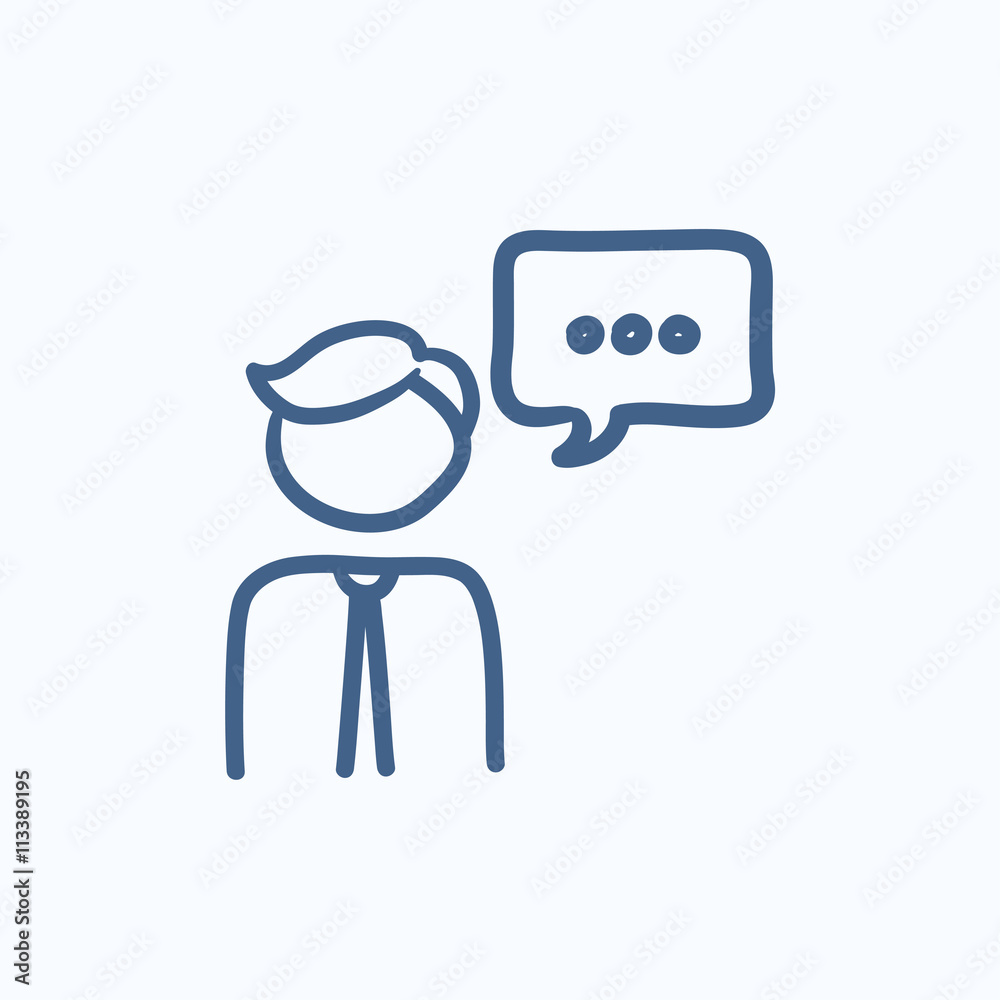 Man with speech square sketch icon. Man with speech square sketch icon.