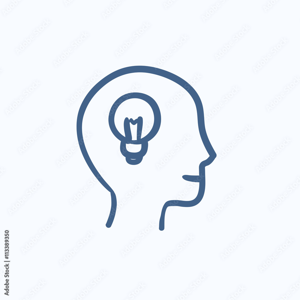 Human head with idea sketch icon. Human head with idea sketch icon.