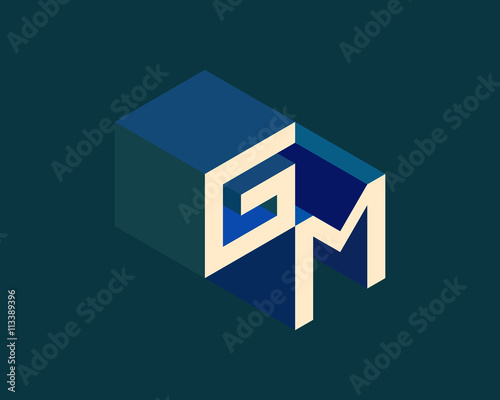 GM isometric 3D letter logo. three-dimensional stock vector alphabet font typography design.