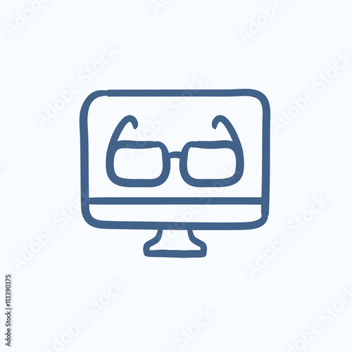 Glasses on computer monitor sketch icon. © Visual Generation