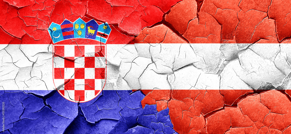 croatia flag with Austria flag on a grunge cracked wall