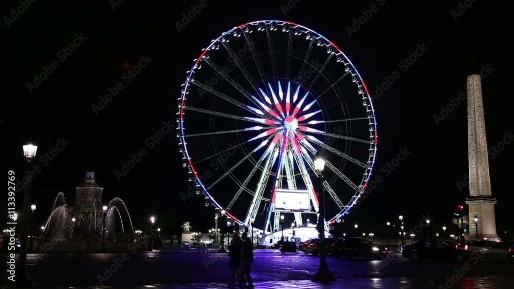 Illuminated roue de Paris on place de la concorde at night in Paris Illuminated roue de Paris on place de la concorde at night in Paris