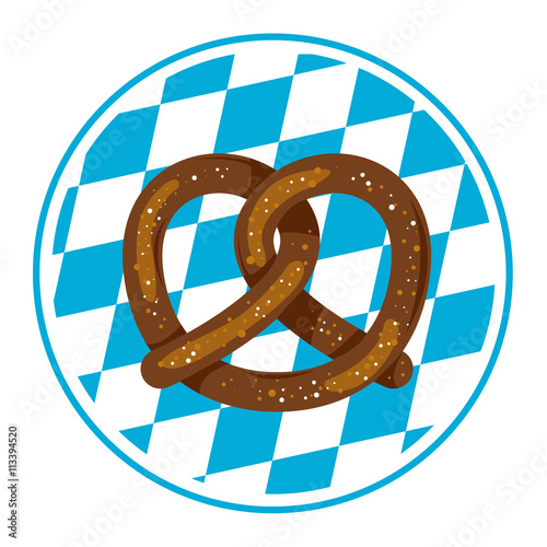 Bavarian pretzel on bavarian flag. Vector logo illustration