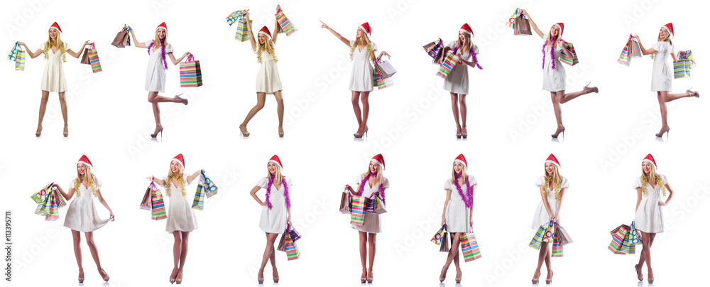 Woman with shopping bags isolated on white Woman with shopping bags isolated on white